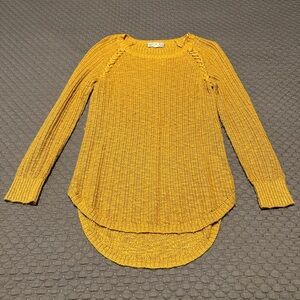 Long mustard gold shirt sweater with laced seams